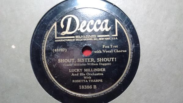 Album cover art for "Shout, Sister, Shout!" by Sister Rosetta Tharpe & Lucky Millinder and His Orchestra