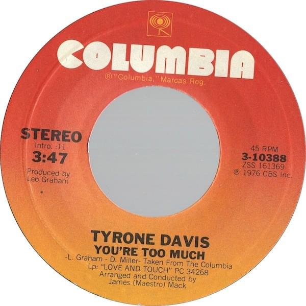 Album cover art for "You’re Too Much" by Tyrone Davis