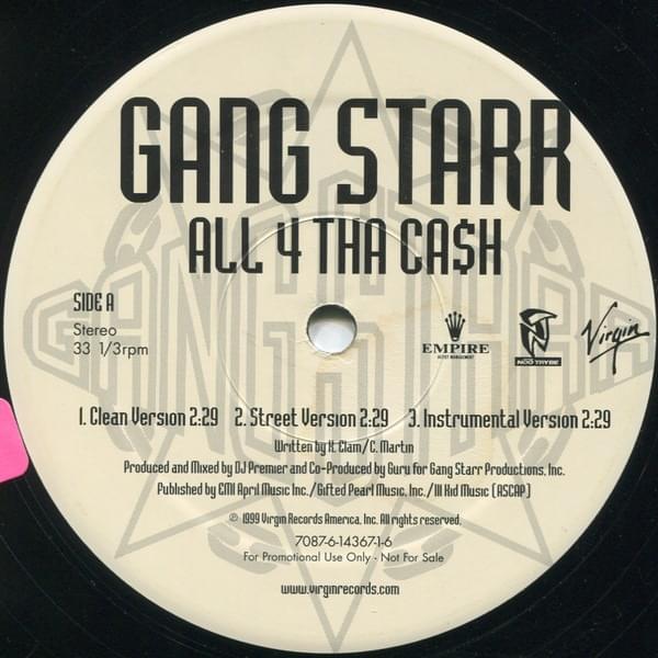Album cover art for "All 4 tha Ca$h" by Gang Starr