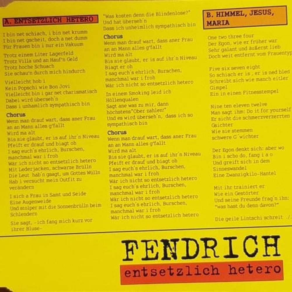 Album cover art for "Entsetzlich Hetero" by Rainhard Fendrich