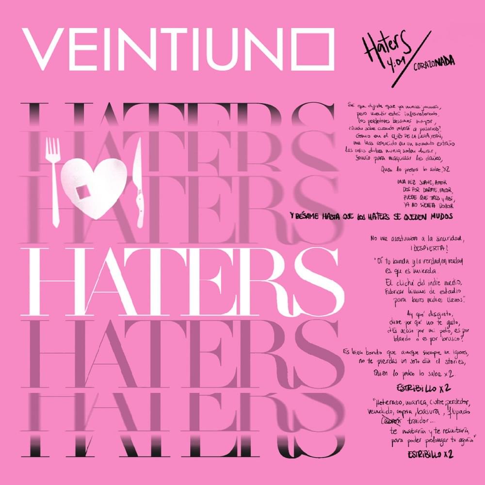 Album cover art for "Haters" by Veintiuno
