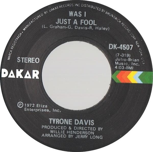 Album cover art for "Was I Just A Fool" by Tyrone Davis