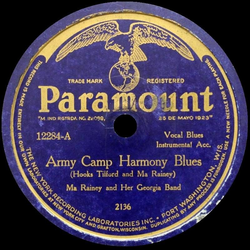 Album cover art for "Army Camp Harmony Blues" by Ma Rainey