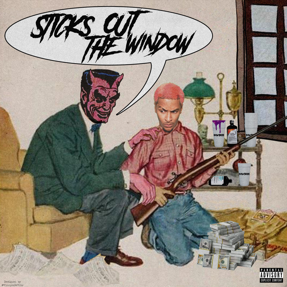 Album cover art for "Sticks Out The Window" by Comethazine & Mustard