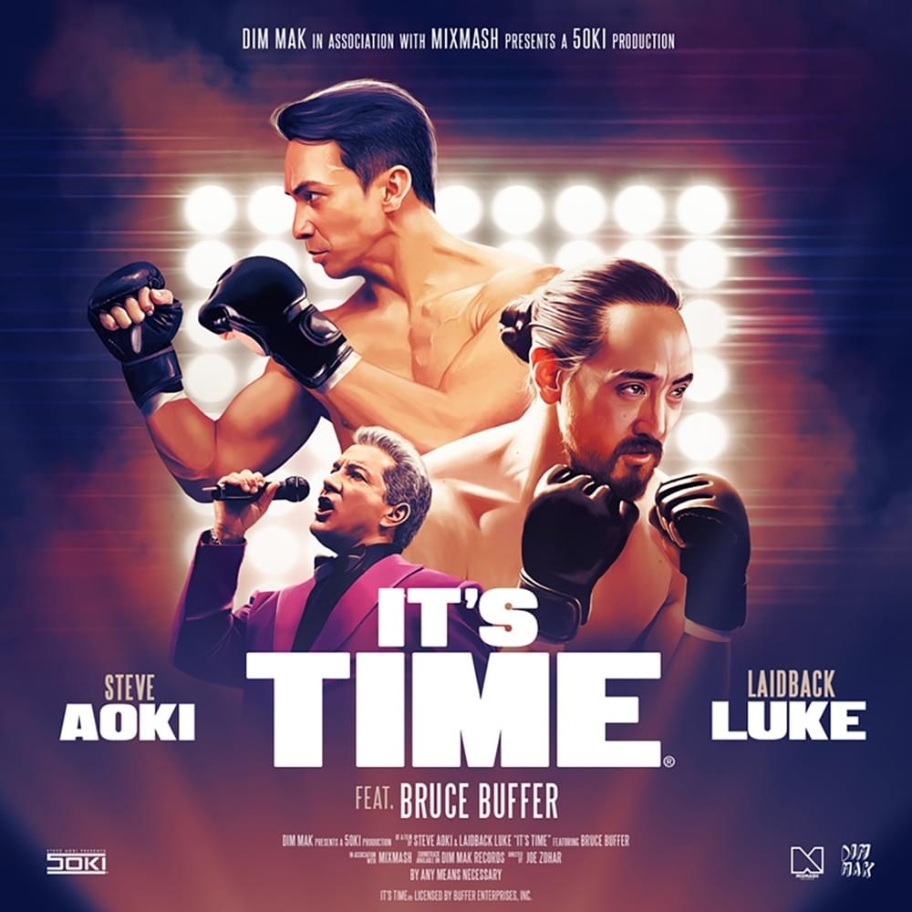 Album cover art for "It’s Time" by Steve Aoki & Bruce Buffer