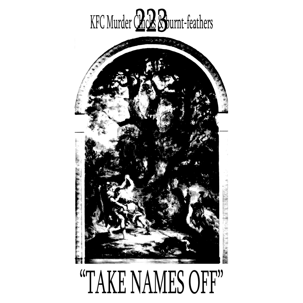 Album cover art for "TAKE NAMES OFF" by KFC Murder Chicks & burnt-feathers