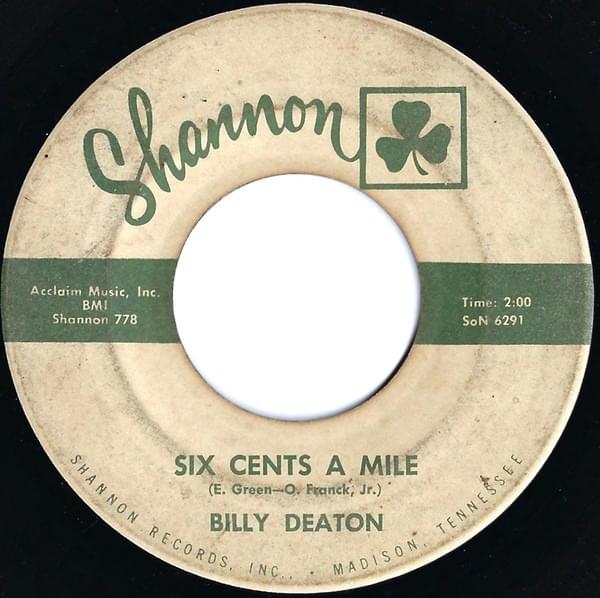 Album cover art for "Six Cents a Mile" by Billy Deaton