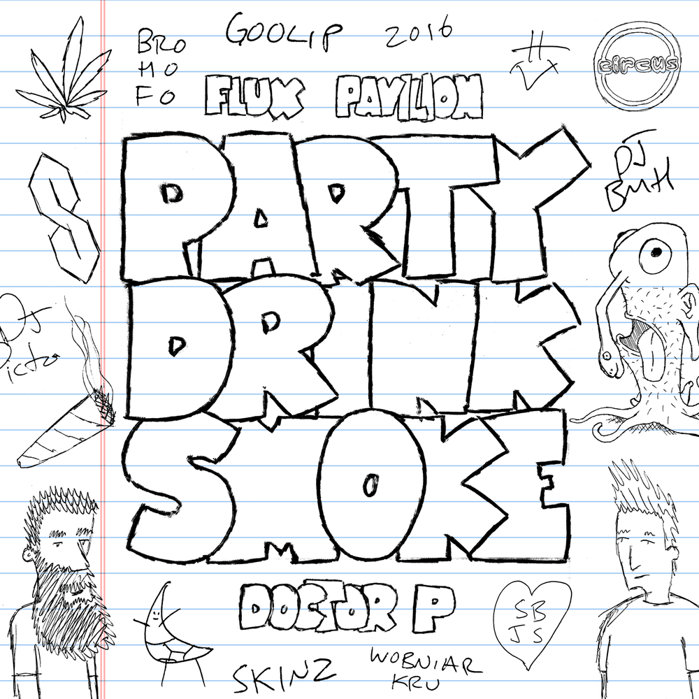 Album cover art for "Party Drink Smoke" by Doctor P & Jarren Benton