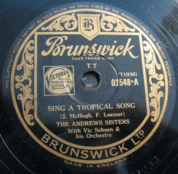 Album cover art for "Sing a Tropical Song" by The Andrews Sisters