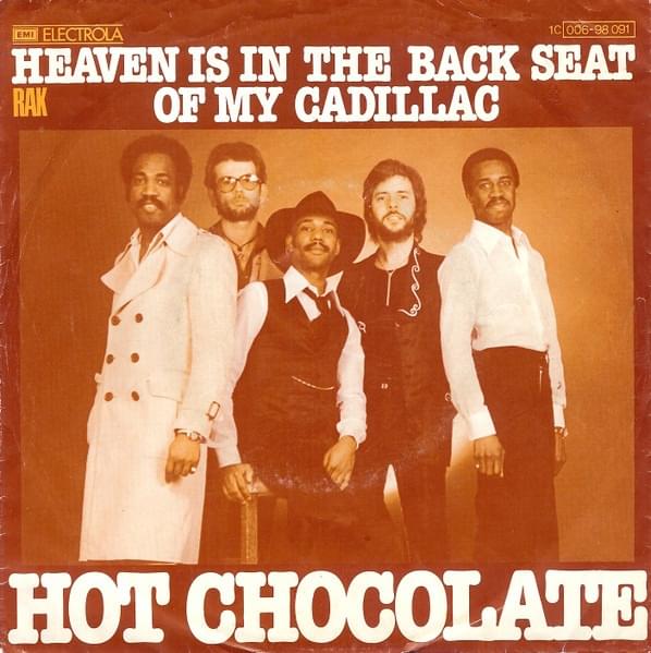 Album cover art for "Heaven Is in the Back Seat of My Cadillac" by Hot Chocolate