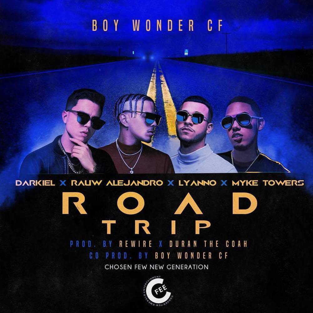 Album cover art for "Road Trip" by Boy Wonder CF & Darkiel & Rauw Alejandro & Lyanno & Myke Towers