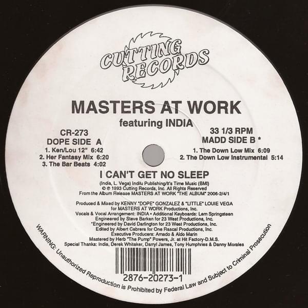 Album cover art for "I Can’t Get No Sleep (Ken Lou 12" Mix)" by Masters At Work