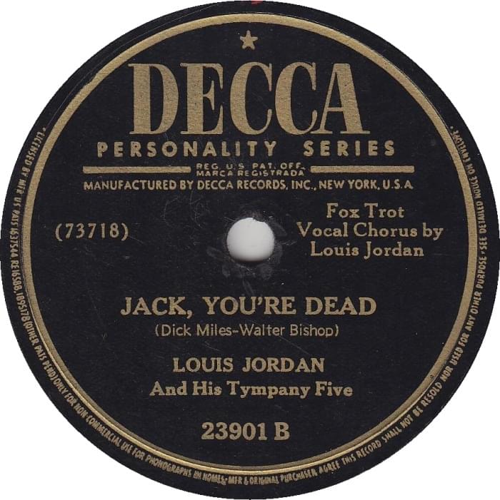 Album cover art for "Jack, You’re Dead" by Louis Jordan & His Tympany Five