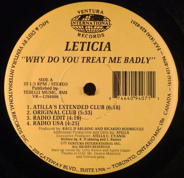 Album cover art for "Why Do You Treat Me Badly" by Leticia (Freestyle)
