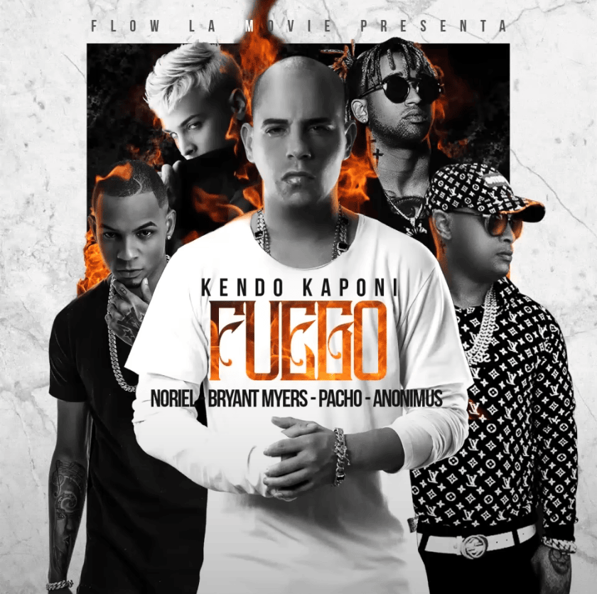 Album cover art for "Fuego" by Kendo Kaponi & Anonimus & Pacho El Antifeka & Bryant Myers & Noriel