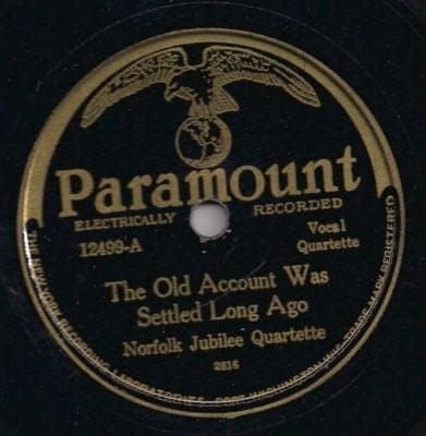 Album cover art for "The Old Account Was Settled Long Ago" by Norfolk Jazz & Jubilee Quartette