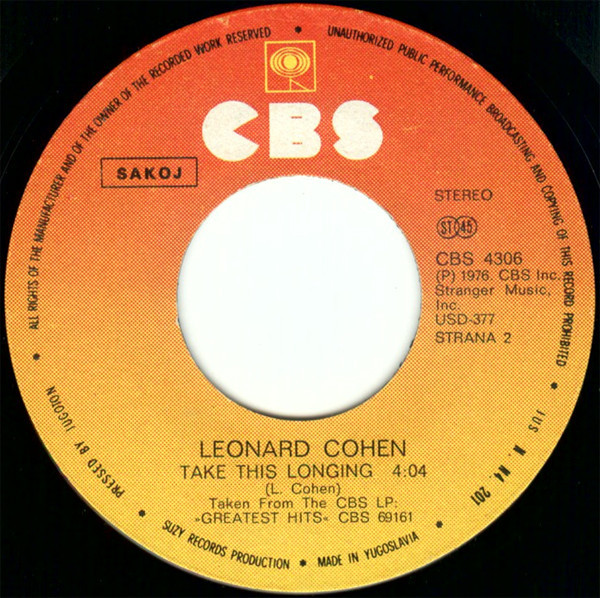 Album cover art for "Take This Longing" by Leonard Cohen