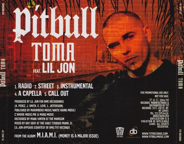 Album cover art for "Toma" by Pitbull & Lil Jon