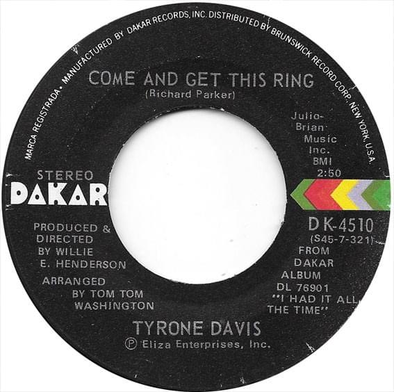 Album cover art for "Come And Get This Ring" by Tyrone Davis