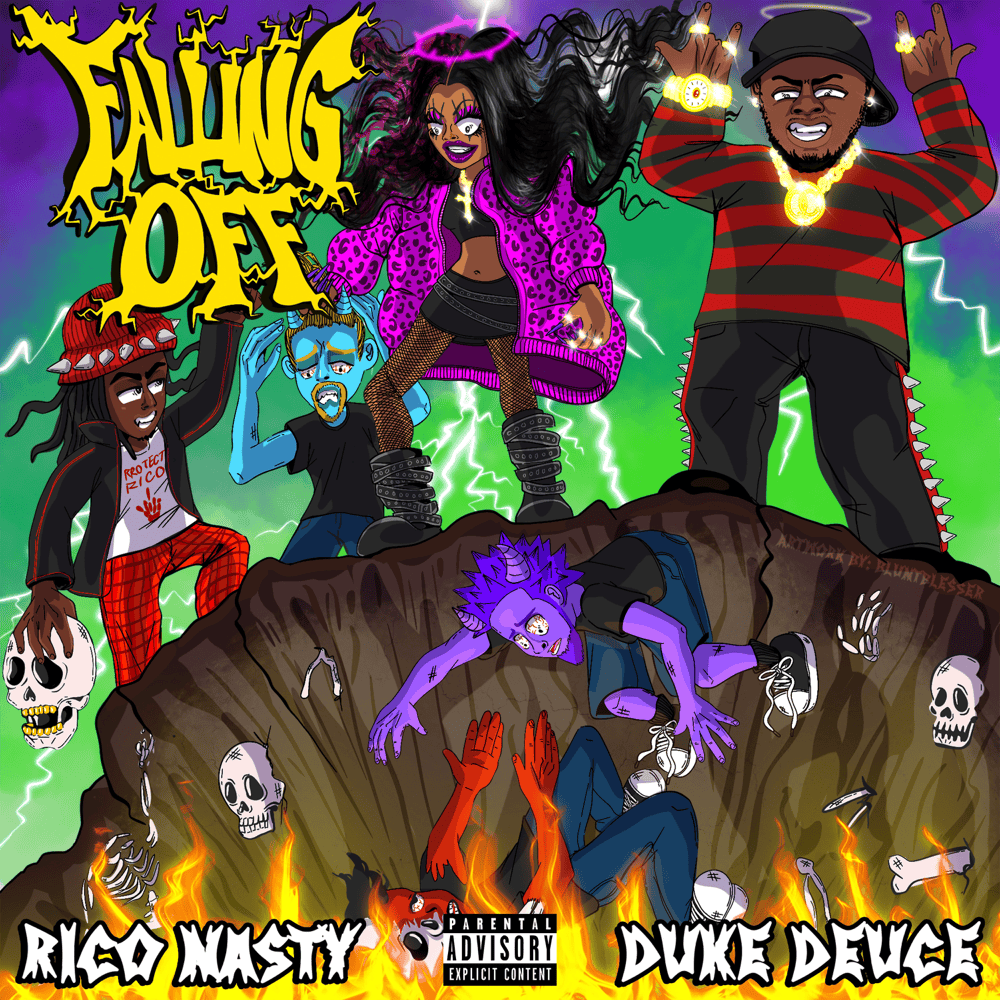 Album cover art for "FALLING OFF" by Duke Deuce & Rico Nasty