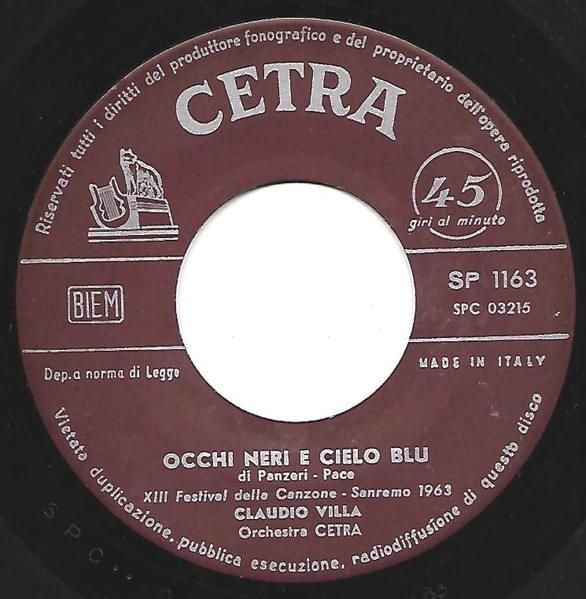 Album cover art for "Occhi neri e cielo blu" by Claudio Villa