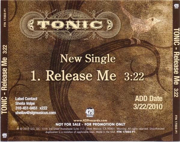 Album cover art for "Release Me" by Tonic