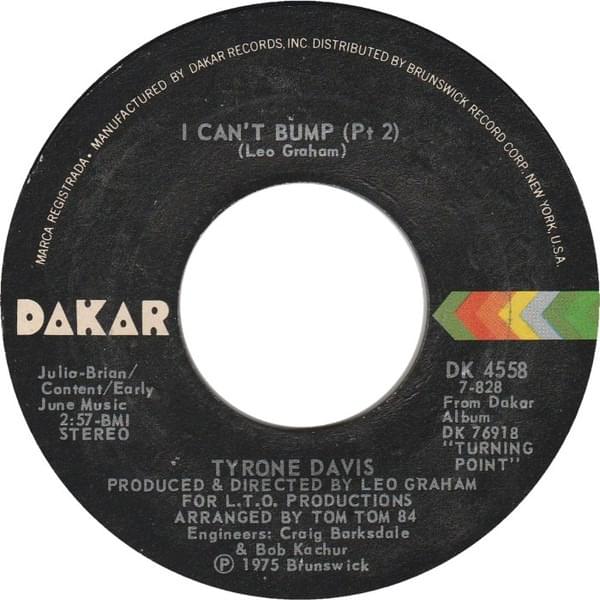 Album cover art for "I Can’t Bump, Pt. 2" by Tyrone Davis