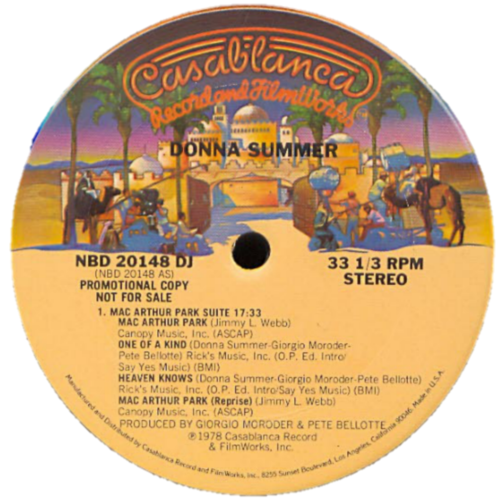 Album cover art for "MacArthur Park Suite: MacArthur Park/One of a Kind/Heavens Knows/MacArthur Park Reprise" by Donna Summer