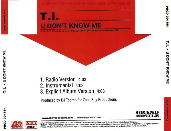 Album cover art for "U Don’t Know Me" by T.I.