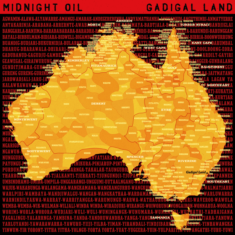 Album cover art for "Gadigal Land" by Midnight Oil & Dan Sultan & Joel Davison & Kaleena Briggs & Bunna Lawrie