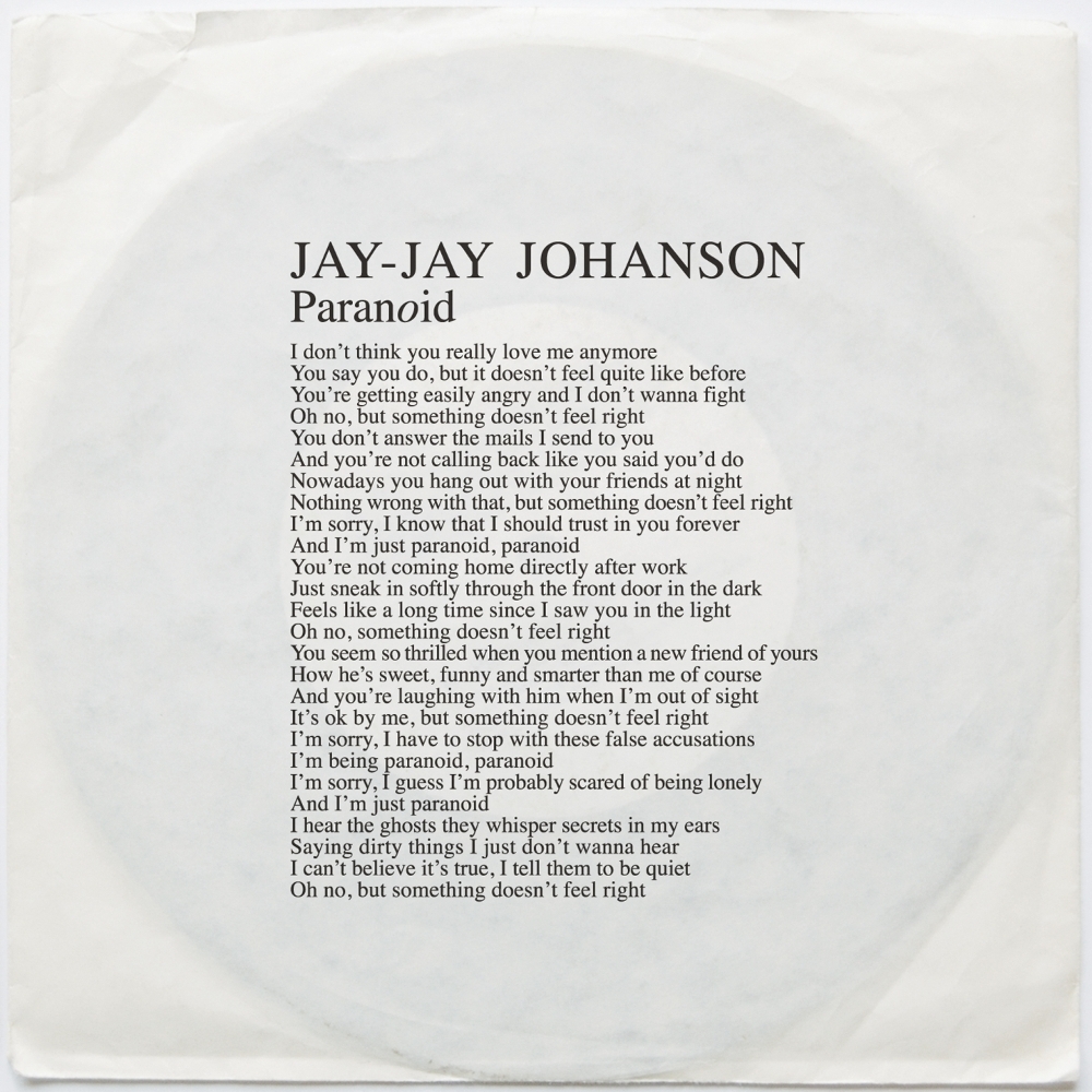 Album cover art for "Paranoid" by Jay-Jay Johanson