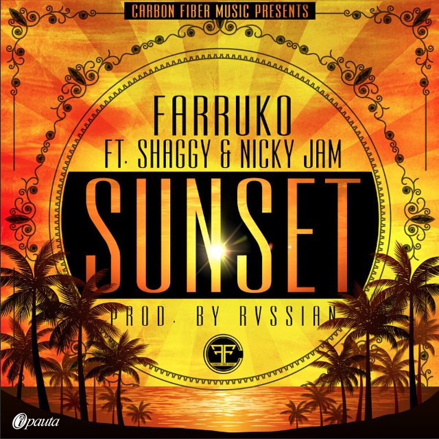 Album cover art for "Sunset" by Farruko & Shaggy & Nicky Jam