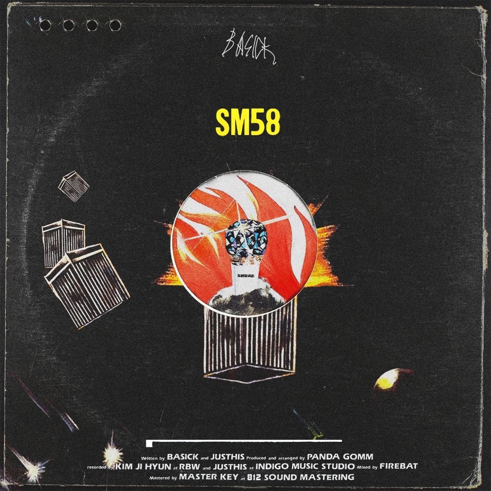 Album cover art for "SM58" by Basick (베이식) & JUSTHIS (저스디스)