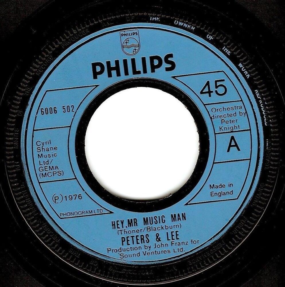 Album cover art for "Hey, Mr Music Man" by Peters & Lee