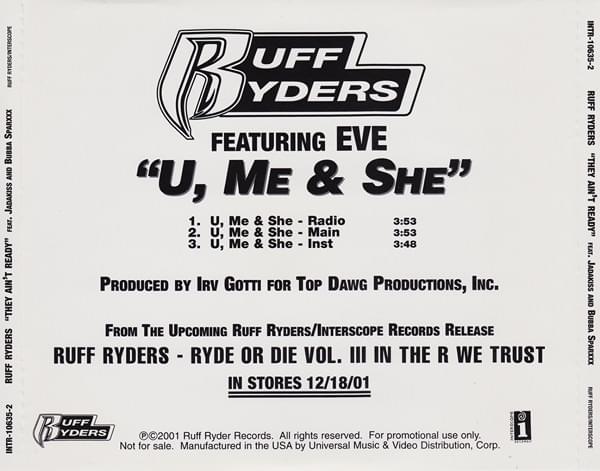 Album cover art for "You, Me, and She" by Ruff Ryders & Eve