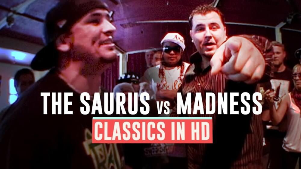 Album cover art for "The Saurus vs. Madness" by Grind Time Now & Madness (Battle Rapper) & The Saurus