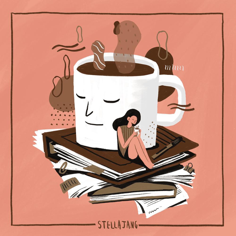 Album cover art for "카페인 (Under Caffeine)" by Stella Jang (스텔라장)