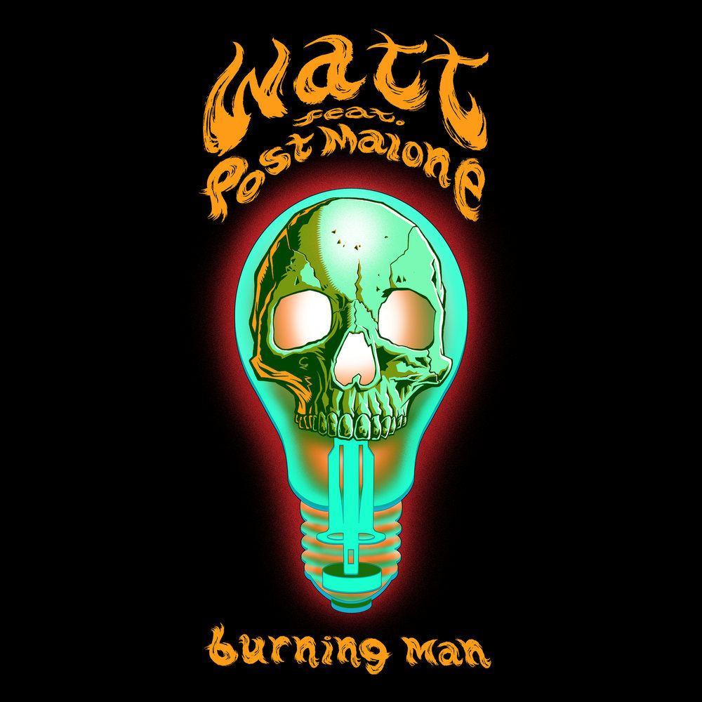Album cover art for "Burning Man" by watt & Post Malone