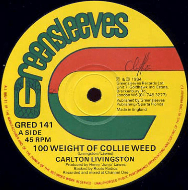 Album cover art for "100 Weight Collie Weed" by Carlton Livingston