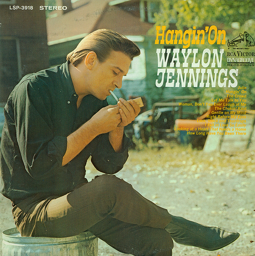 Album cover art for "Hangin’ On" by Waylon Jennings