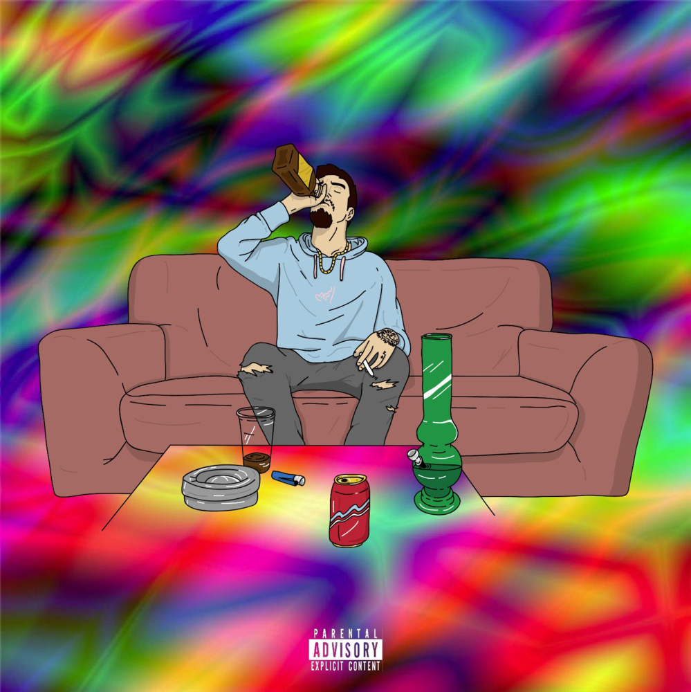 Album cover art for "Borracho en el Salón" by Rels B