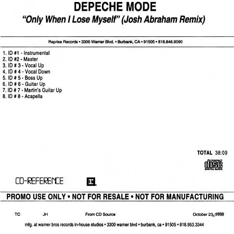Album cover art for "Only When I Lose Myself [Josh Abraham A Capella]" by Depeche Mode