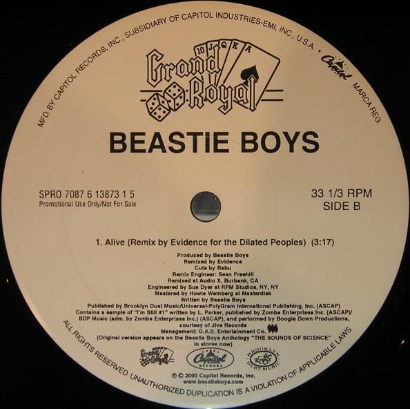 Album cover art for "Alive (Evidence Remix)" by Beastie Boys