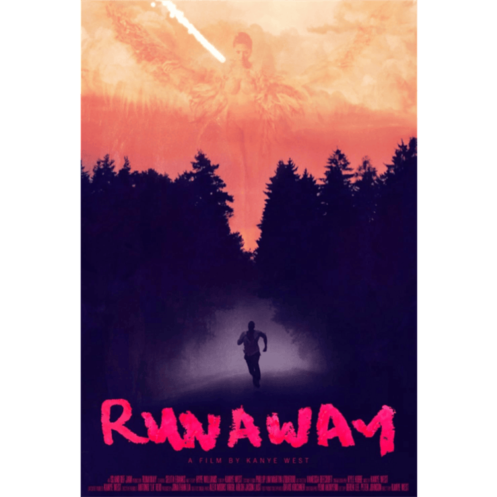 Album cover art for "Runaway (Full-length Film)" by Kanye West & The World & Gil Scott-Heron & Bon Iver & John Legend & Selita Ebanks & Ken Lewis & Alicia Keys & Drake & The-Dream & Ryan Leslie & Elton John & Charlie Wilson & Pusha T & Rick James & Elly Jackson & Rihanna & Kid Cudi & Justin Vernon & Nicki Minaj