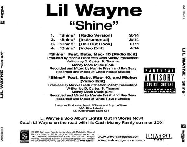 Album cover art for "Shine" by Lil Wayne & Hot Boys & Mannie Fresh