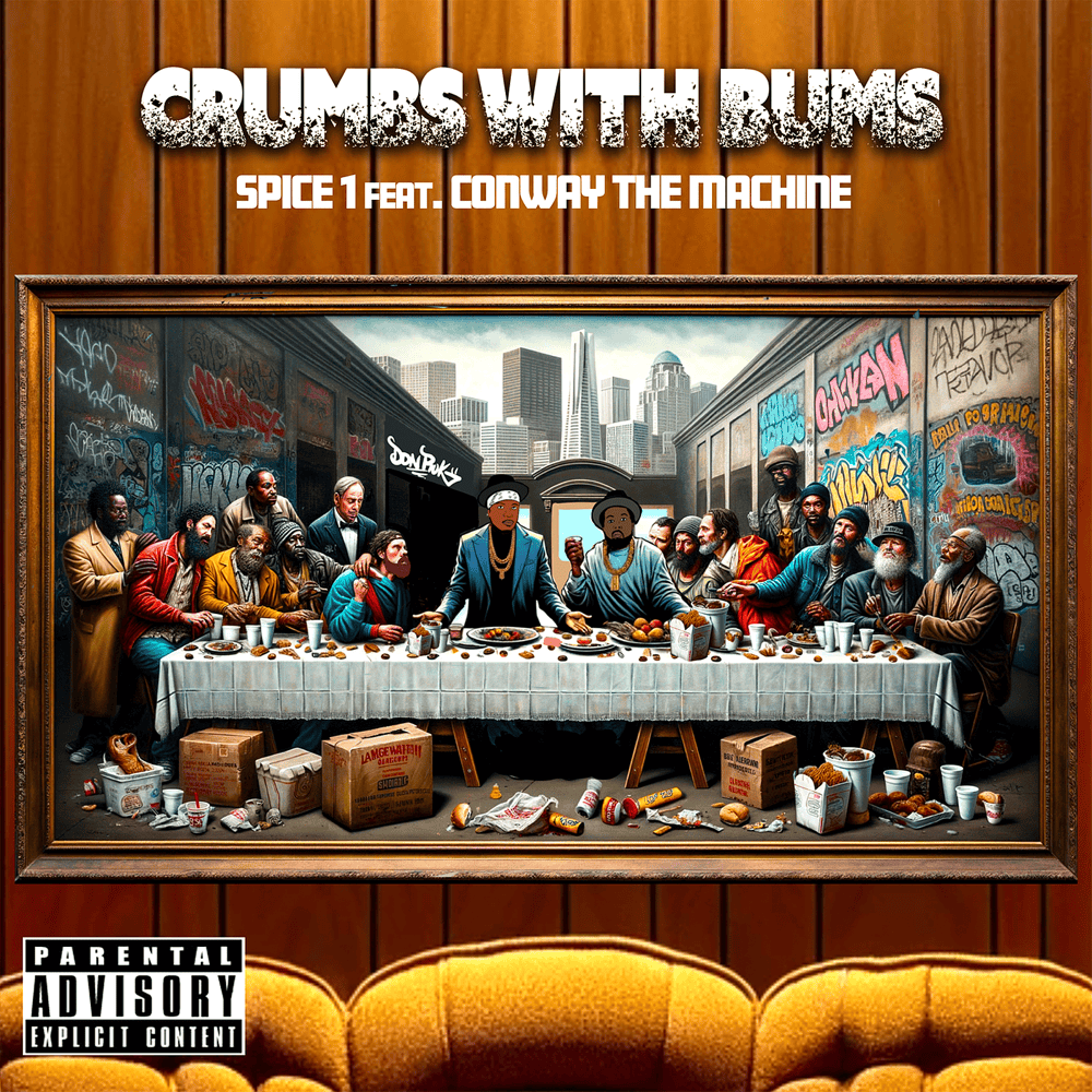 Album cover art for "Crumbs With Bums" by Spice 1 & Conway the Machine