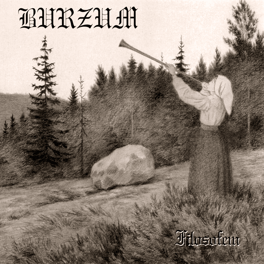 Album cover art for "Rundtgåing av den transcendentale egenhetens støtte / Rundgang um die transzendentale Säule der Singularität" by Burzum
