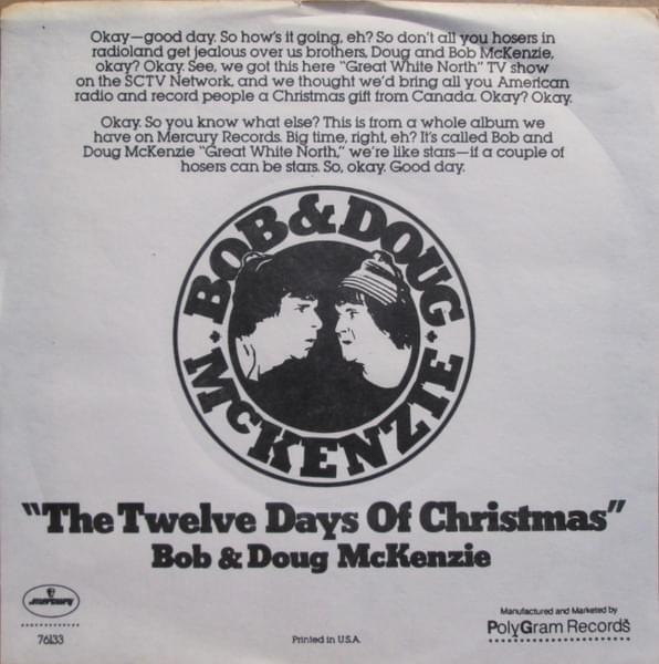 Album cover art for "Twelve Days of Christmas" by Bob & Doug McKenzie