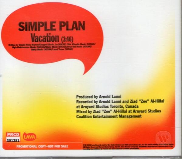 Album cover art for "Vacation" by Simple Plan