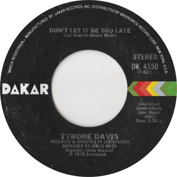 Album cover art for "Don’t Let It Be Too Late" by Tyrone Davis